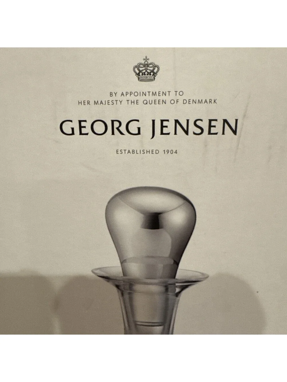 New Georg Jensen The Sky Collection Stainless Steel & Glass Liquor Decanter 10”H